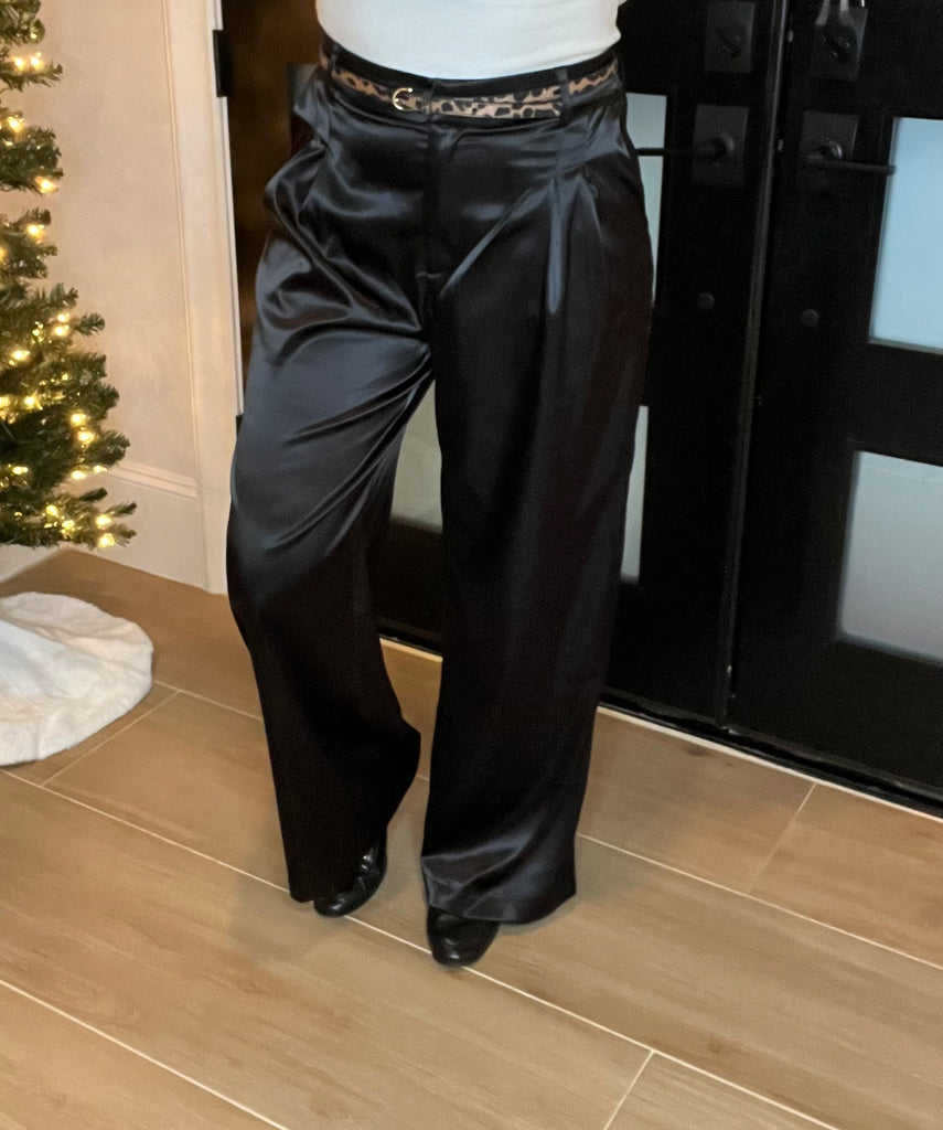 Here to Wow Satin High-Waisted Wide Leg Pants