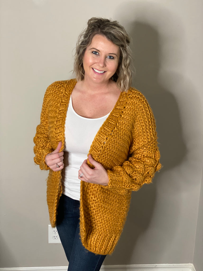 Popcorn Sleeves Knitted Cardigan