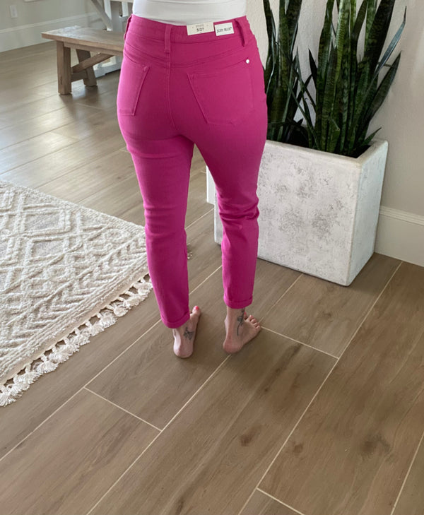 Judy Hot Pink High Waist Neon Cuff Slim Fit
