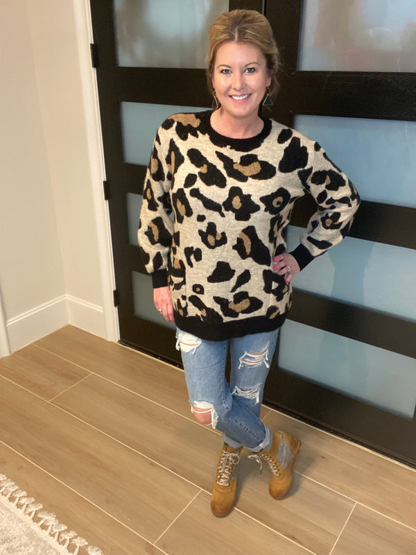 Leopard Sweater with Pockets